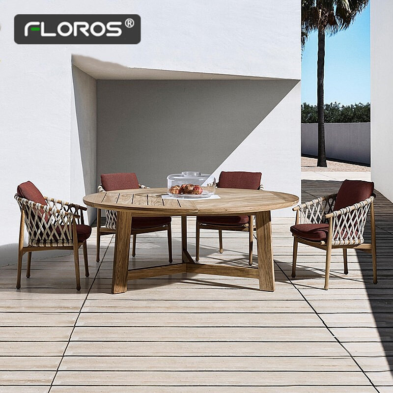 Solid wood dining table and chair combination outdoor courtyard homestay antiseptic wood simple leisure rattan villa hotel furniture