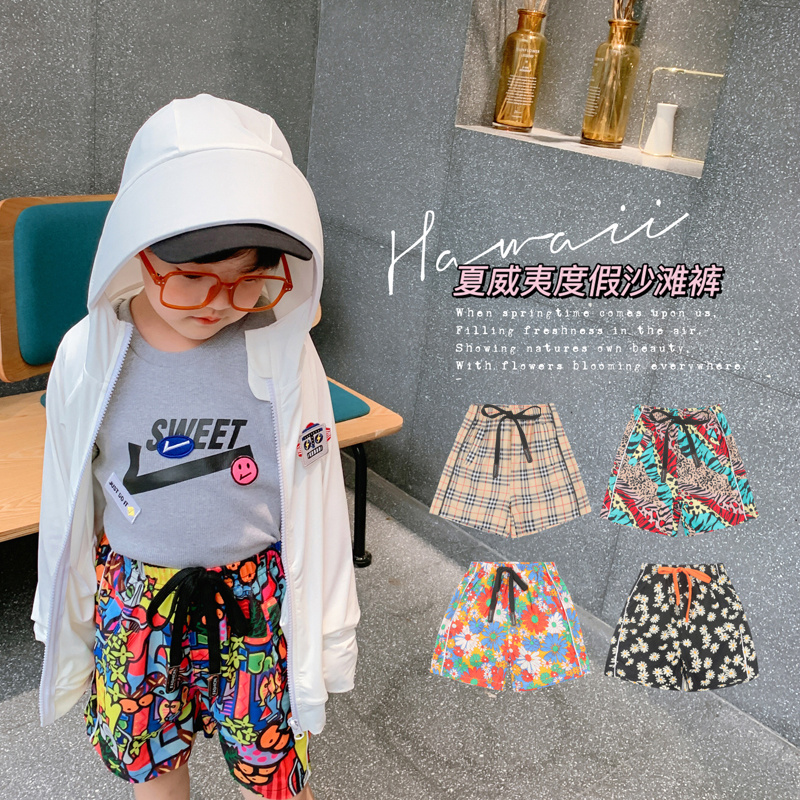 Boy Pure Cotton Beach Pants Tide Children Shorts Outside Wearing Summer 50% Pants Thin CUHK Baby Baby Foreign Pie Summer Dress