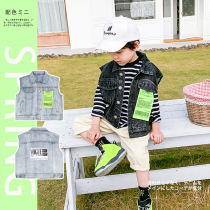 (20% off for 1 piece)Childrens denim vest Boys Korean denim spring and autumn big boy boys spring Western style horse clip