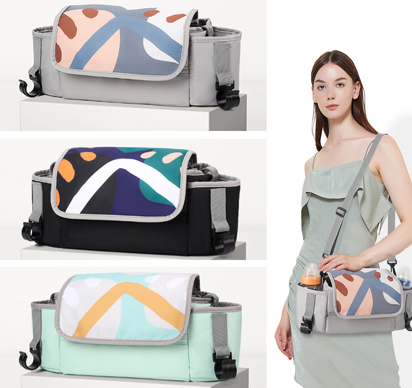Stroller trailer bag storage bag multifunctional bottle water cup rack bb cart trailer bag placed blue multifunctional mom bag
