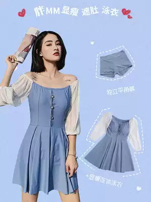 Swimsuit female hot spring fairy fan sexy conservative backless big size female fat mm skirt two-piece swimsuit female thin belly