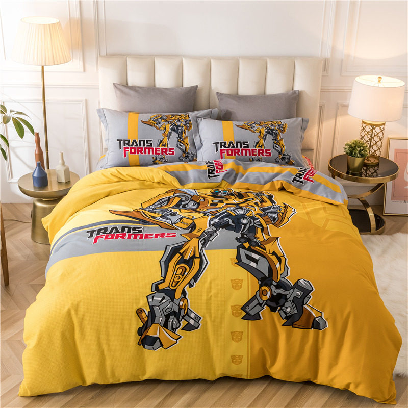 Cartoon four-piece set cotton cotton boy Superman dormitory three-piece set fitted sheet Bumblebee bedding