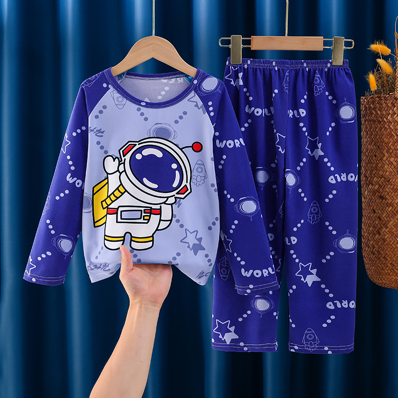 Spring and Autumn Children's Pajamas for Boys and Girls, Pure Cotton Long-Sleeved Summer Thin Style, Suitable for Older Children, Boys and Girls, Kids' Set