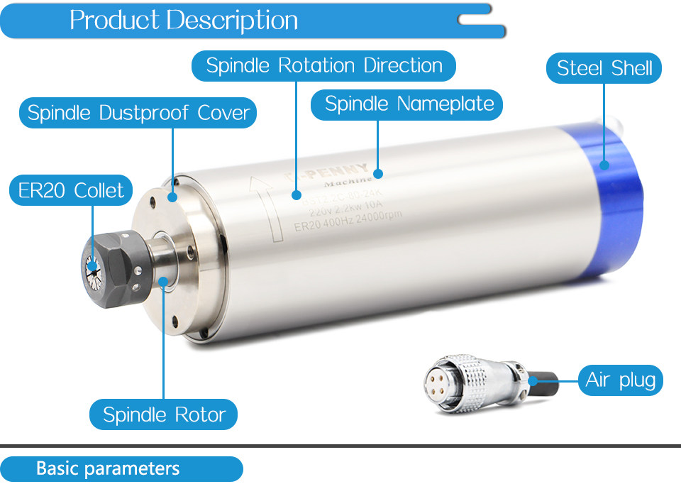 Шпиндель g-penny 220v 380v 2.2kw  水冷木工主轴电机er20 夹头 80mm 直径 G/penny machine