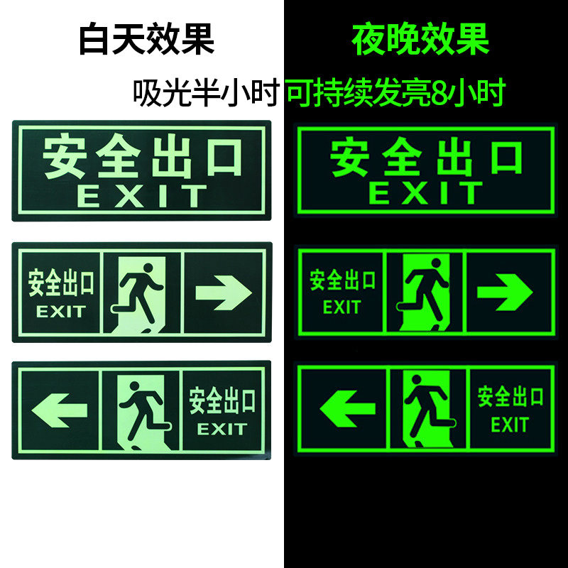 Fire Marking Signs Fluorescent Evacuation Instructions Sign Nightlight Safety Exit Wall Sticker Self Luminous Sticker Warning Signs