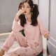 Bộ đồ ngủ nữ mùa thu cotton dài tay hai mảnh hoạt hình Hàn Quốc của sinh viên tươi mùa xuân và mùa thu có thể mặc quần áo bên ngoài