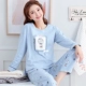 Bộ đồ ngủ nữ mùa thu cotton dài tay hai mảnh hoạt hình Hàn Quốc của sinh viên tươi mùa xuân và mùa thu có thể mặc quần áo bên ngoài đồ bộ mùa hè