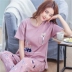 Bộ đồ ngủ nữ mùa hè ngắn tay cotton hoạt hình Hàn Quốc Hai mảnh cotton tươi sinh viên có thể mặc mỏng dịch vụ tại nhà bộ thể thao nam đẹp Bên ngoài ăn mặc