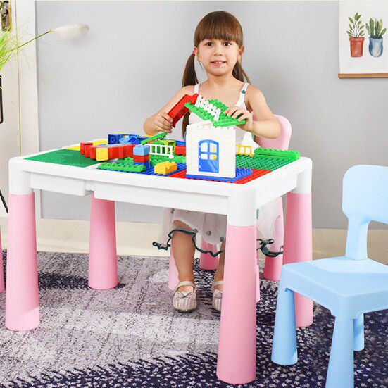 Children's building blocks Table Early teaching Multi-functional Puzzle Sized Granules Young Children Toy Table And Chairs Suit Eating Study Table