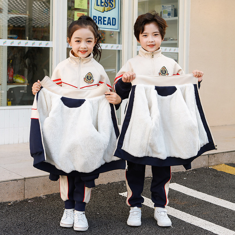 Kindergarten garden uniform autumn and winter clothing children's school uniform suit primary school class clothing plus velvet British style sportswear thickening