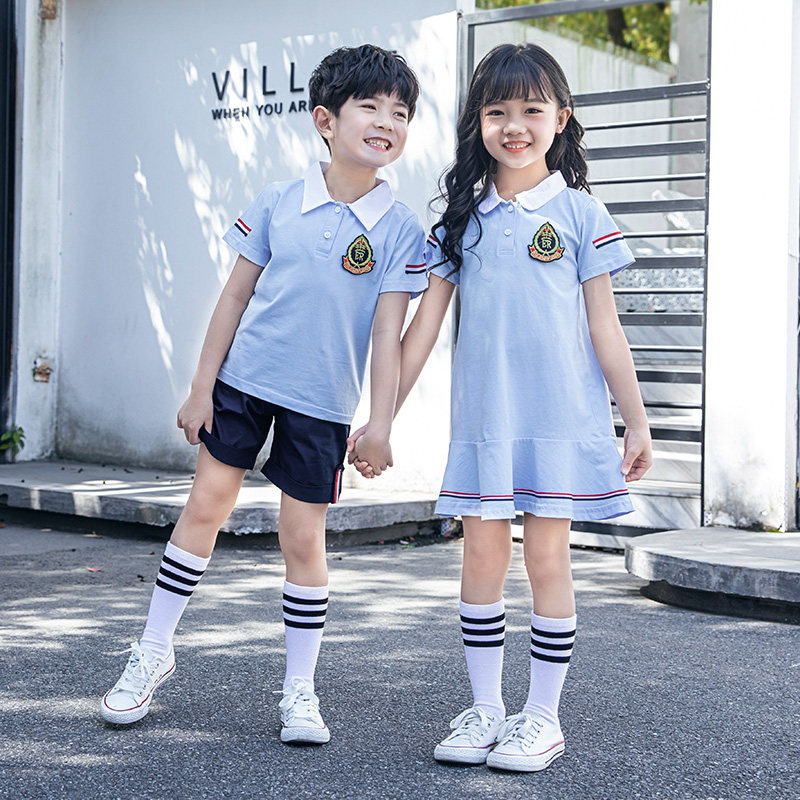 Kindergarten clothing children's summer entry clothing class clothing suit primary school students wear short-sleeved British style school uniform