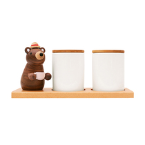 Jeancard Wood Kitchen Supplies Small Bear Seasoning Jar Seasoning Bottle Individuality Creative Home Swing of Gift Gift