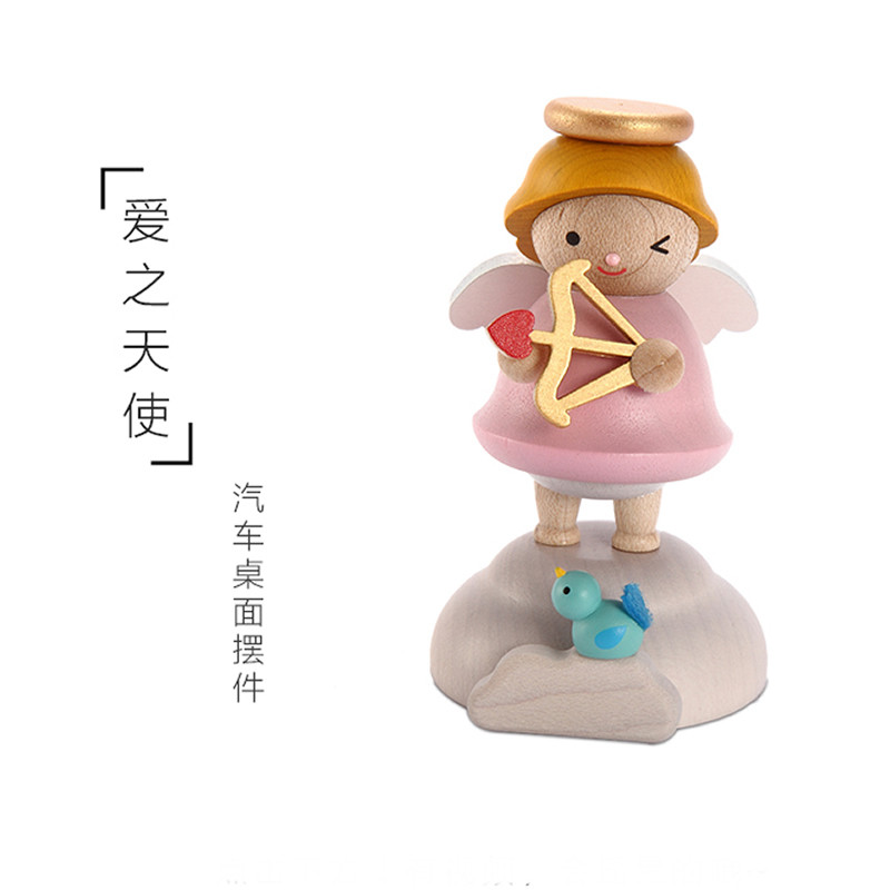Jeancard Taiwan wooden car tabletop swing angel shakes head doll cute car interior gift