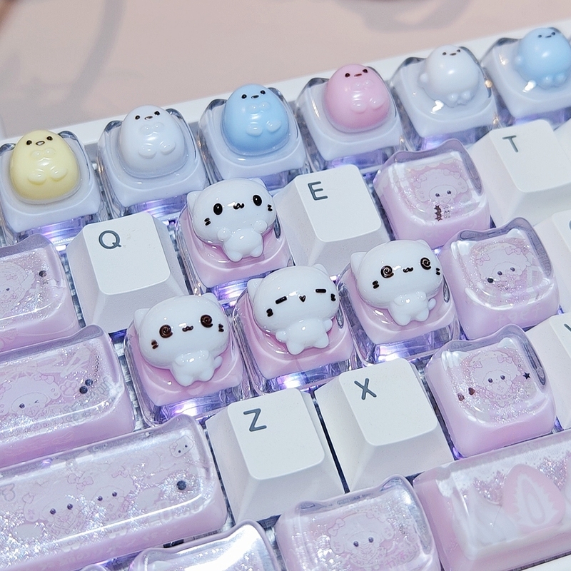 Cute Cat-Themed 3D Handmade Keycaps for Gaming, Designed for Extended Finger Comfort, Compatible with Cross-Axis Switches Cute Cat-Themed 3D Handmade Keycaps for Gaming, Designed for Extended Finger Comfort, Compatible with Cross-Axis Switches