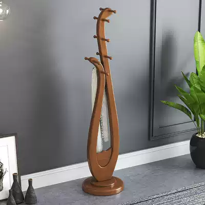 Solid wood coat rack floor-to-ceiling multi-function European hanger Household simple wooden hanger single rod simple shelf