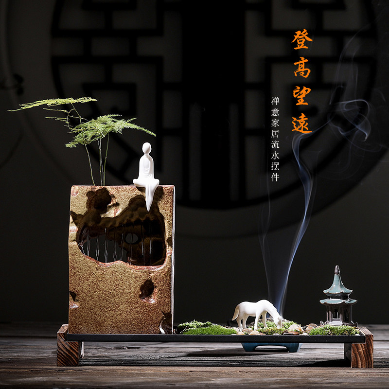 Pike home desktop water ornaments Zen new Chinese rockery humidifier creative Fengshui fortune soft decoration