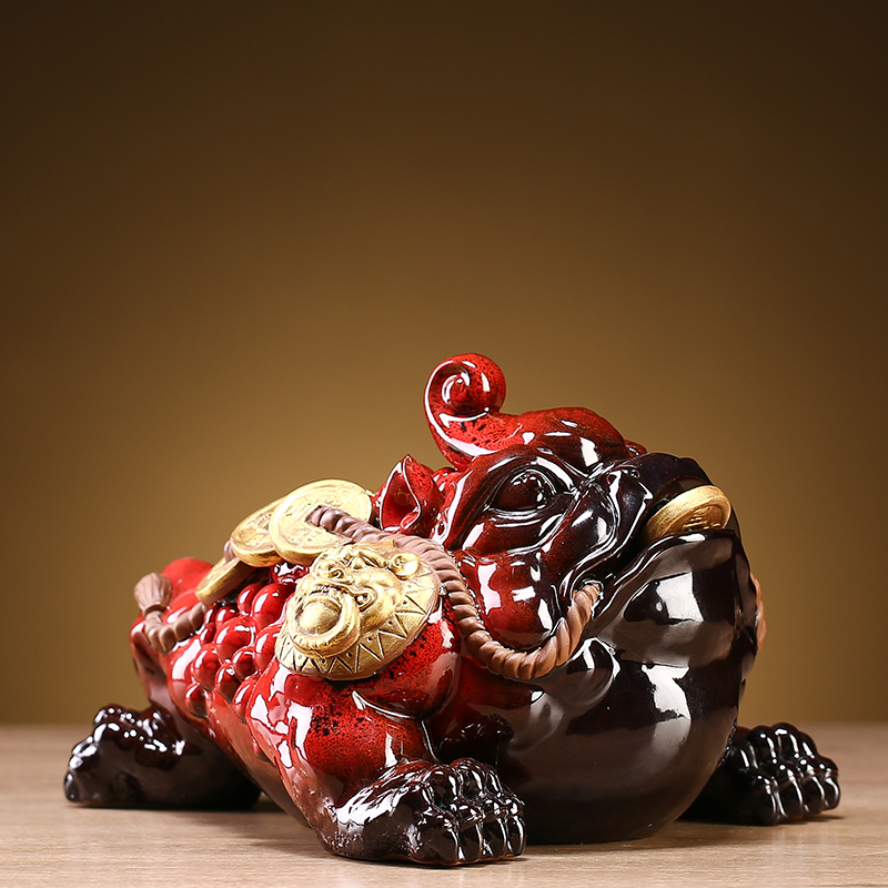 Lucky golden toad ornament ceramic three-legged toad living room office desktop decoration golden cicada shop opening gift