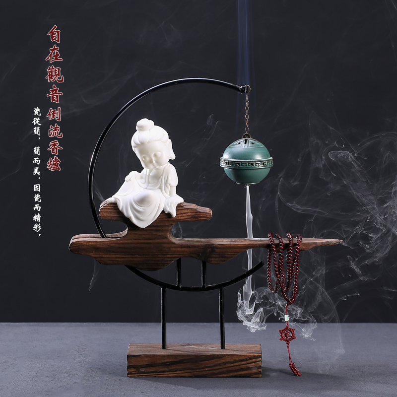 Creative Chinese back-flow incense burner Home living room entrance indoor sandalwood stove decoration Lucky ceramic craft decorations