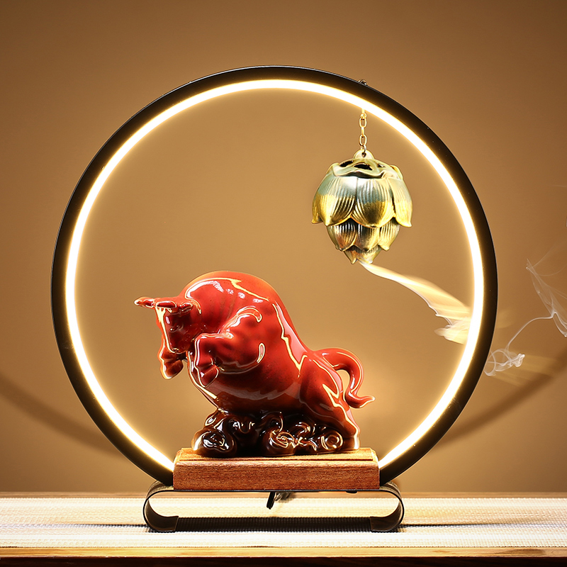 Chinese style ox gas rises to the sky to bring fortune to place a piece to flow back censer household sitting room ceramic table adornment 12 zodiac ox