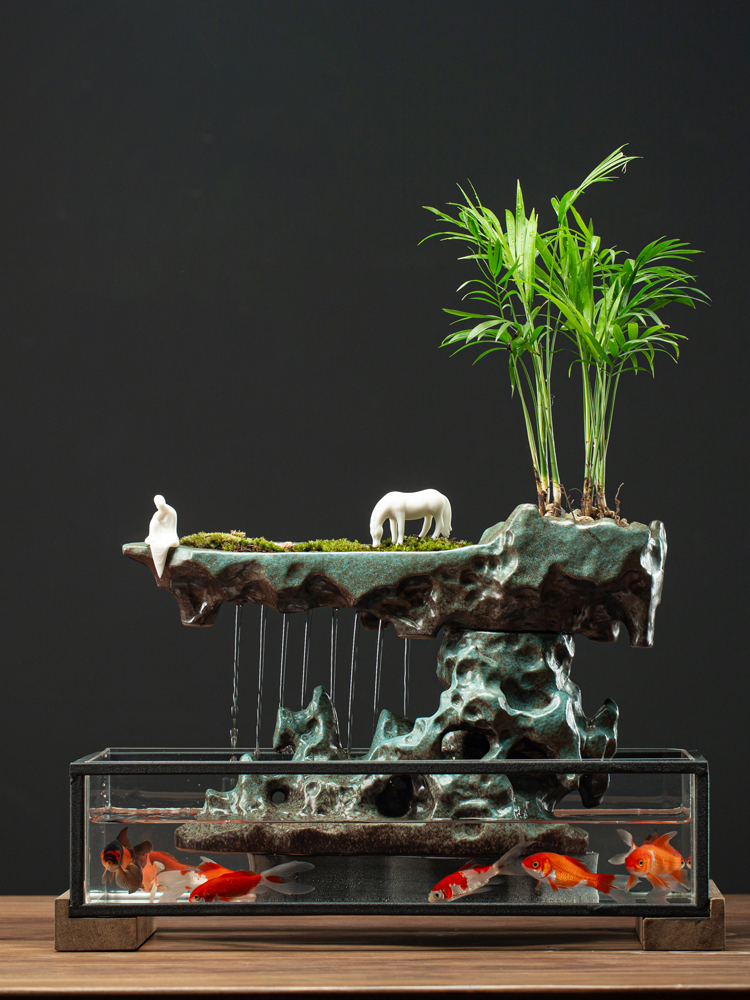 Zen Feng Shui Lucky water fountain decoration Office desktop living room landscape fish tank Humidifier Opening gift
