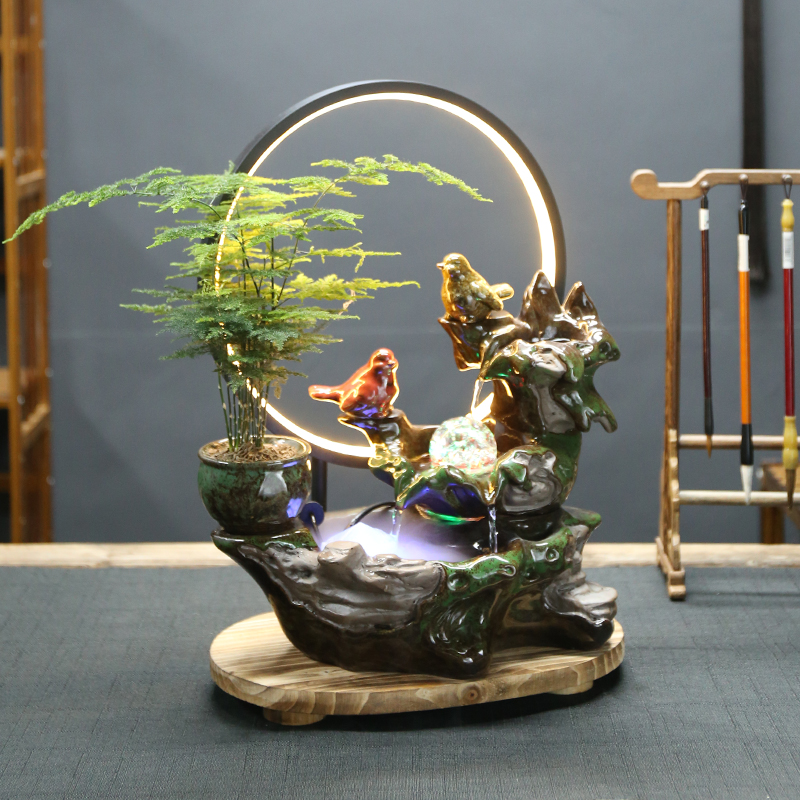 Creative running water ornaments lamp ring humidifier Feng Shui lucky living room office desktop decorations opening gifts