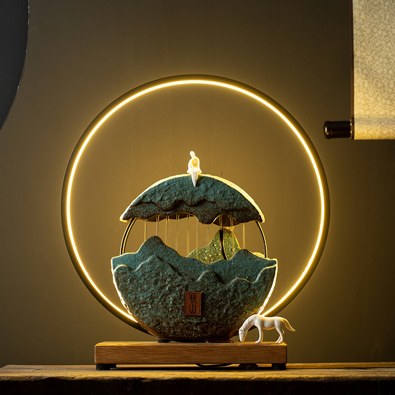 New Chinese View Mountain Moon Ceramic Flowing Water Swing Piece Home Living Room Wine Cabinet Xuanguan Decoration Furnishing Arts Opening Gift