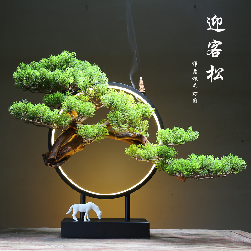New Chinese simulation welcome pine ornaments Lamp circle backflow incense burner Living room office entrance Desktop landscape decoration