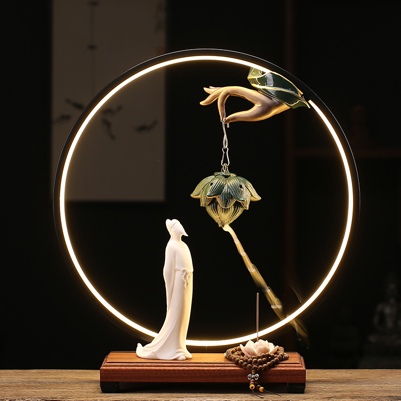 Zen Maitreya Buddha statue lamp ring ornaments hanging backflow incense burner agarwood sandalwood simple modern living room decorations