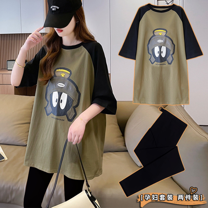 Pure Cotton Maternity Summer Outfit Set, Fashionable 2026 New Style, Stylish Short-Sleeve T-Shirt Top Two-Piece Set for Petite Pregnant Women