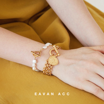 EAVAN Zurich EXCLUSIVE CUSTOM HIPSTER PORTRAIT COIN BRASS PLATED REAL GOLD WILD STACKED CHAIN BRACELET