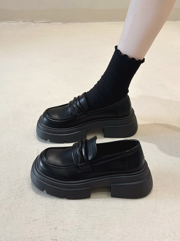 Small Leather Shoes 2025 New Autumn Thick-Soled Loafers Women's Slip-On Black Single Shoes British Style Elegant Jk Shoes