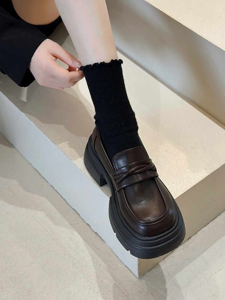 Small Leather Shoes 2025 New Autumn Thick-Soled Loafers Women's Slip-On Black Single Shoes British Style Elegant Jk Shoes