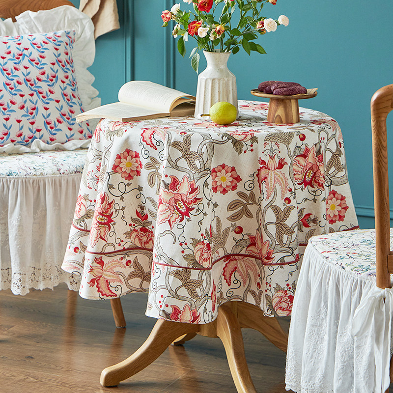 Waterproof tablecloth pastoral American round tablecloth rectangular tablecloth linen ins coffee table tablecloth light luxury advanced