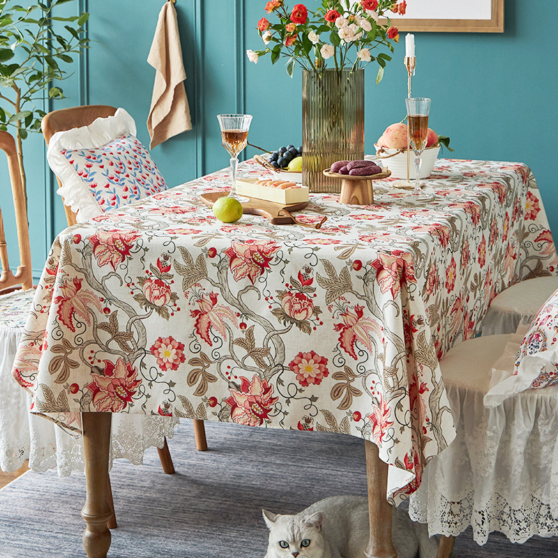American pastoral tablecloth waterproof linen table ins wind rectangular European light luxury high-end tea table cloth new