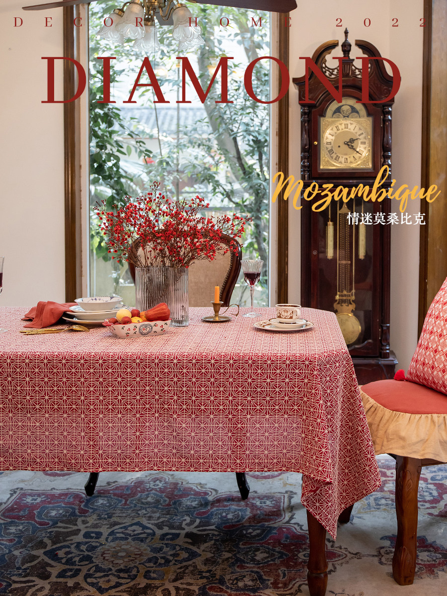 Festive red tablecloth high-grade light luxury decorative tablecloth cloth art cotton linen rectangular home embroidered tablecloth cover cloth