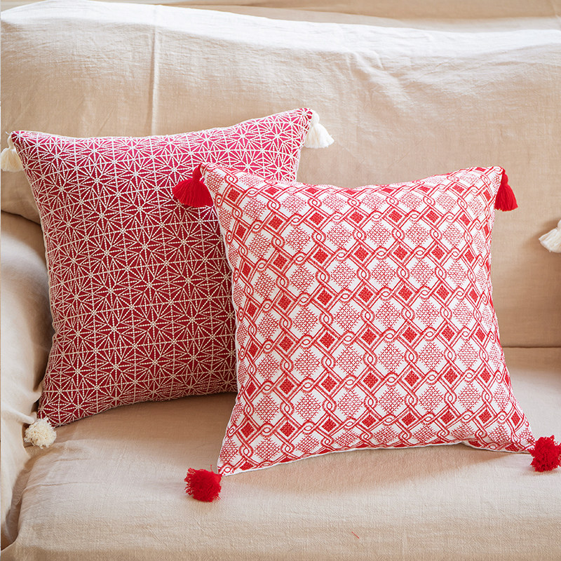 New Year's Red Festive Pillow Custom American Waist Pillow Sofa Pillow Living Room Backrest Waist Napping Lumbar Pillowcase