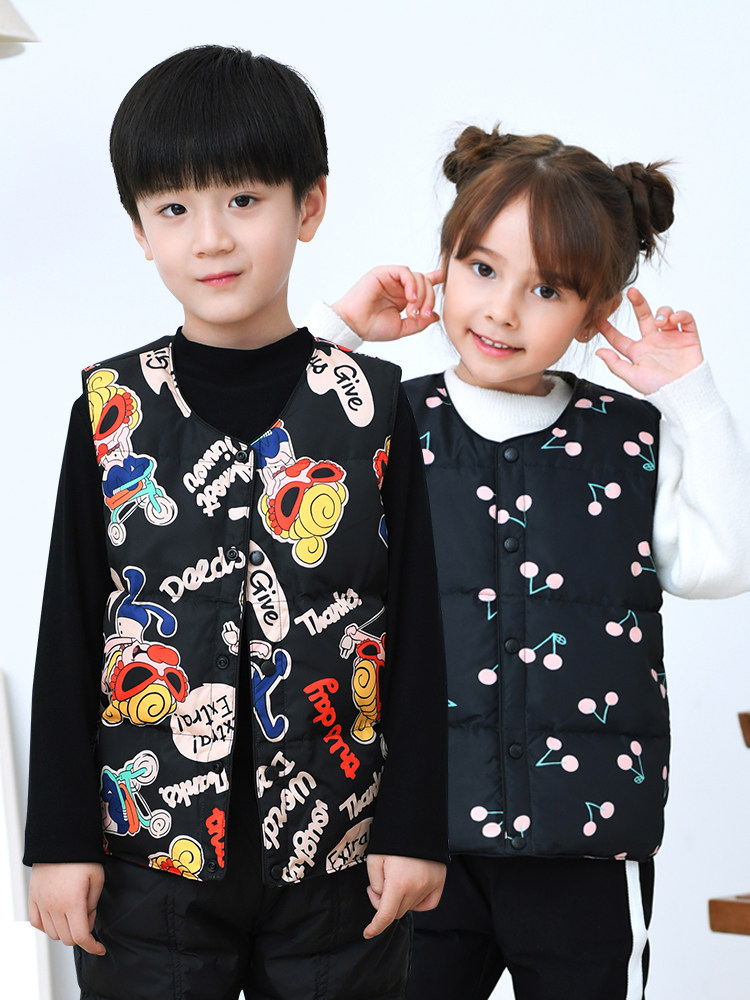 Smart children's down inside Men's and women's children's light down vest School uniform partner warm vest horse clip
