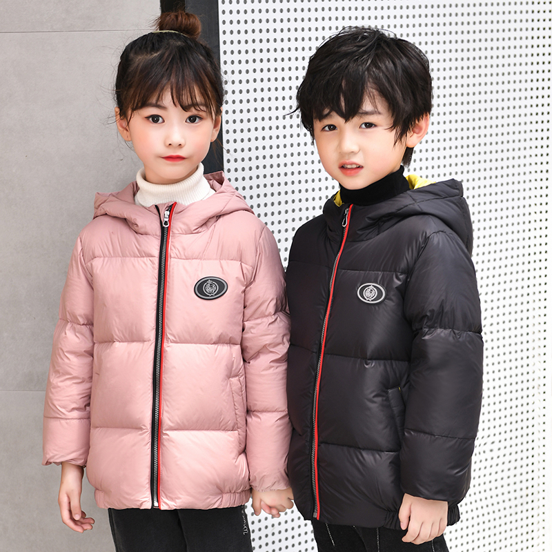 An idea children's down jacket boys and girls light and warm hooded down liner solid color winter baby coat