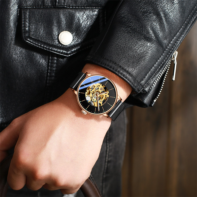 Watch Brand Top Ten Brand Watch Men's Automatic Skeleton Mechanical Watch Waterproof Luminous Middle School Student Trend