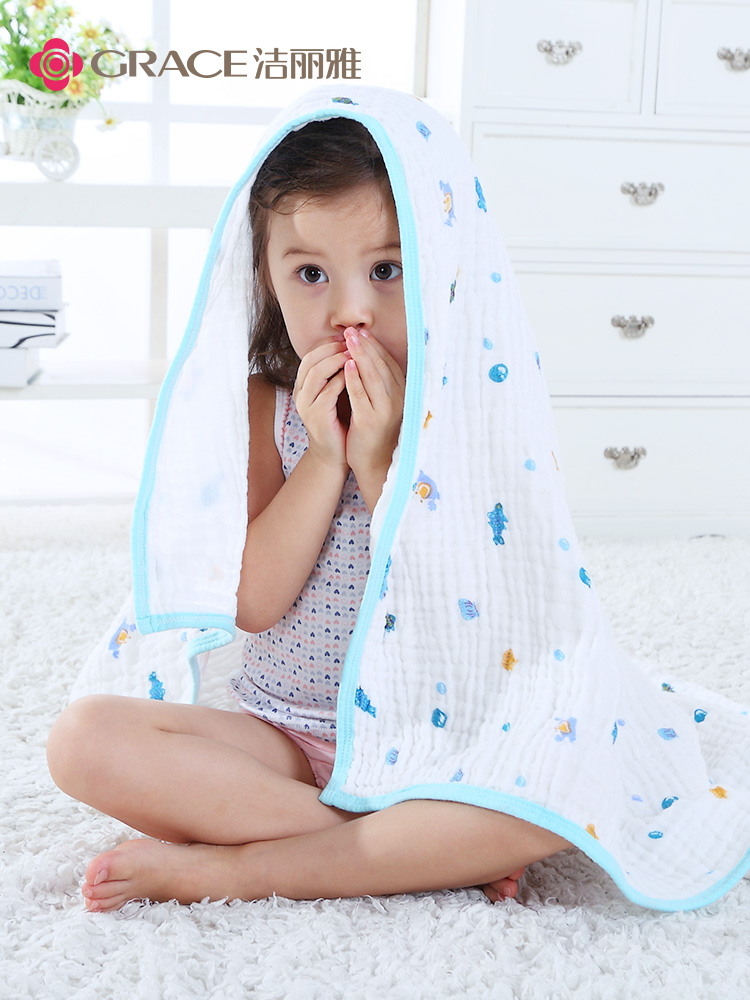 Jie Liya cotton gauze baby bath towel Newborn baby bath soft towel Children blanket hug quilt