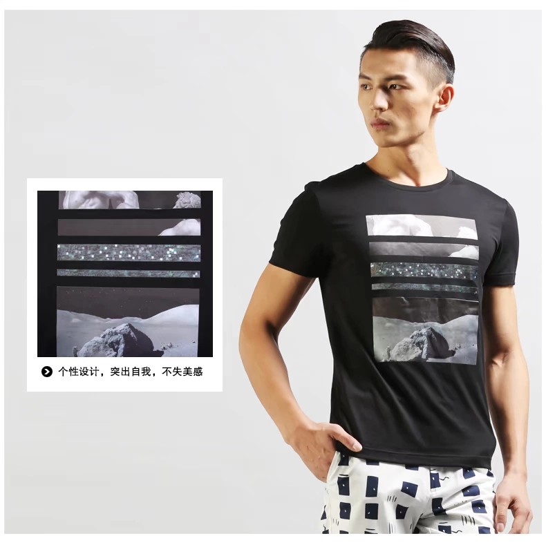 Luo Hao nam mùa hè cotton mỏng giản dị cổ tròn ngắn tay t-shirt nam thời trang cá tính in ấn thanh niên từ bi người đàn ông