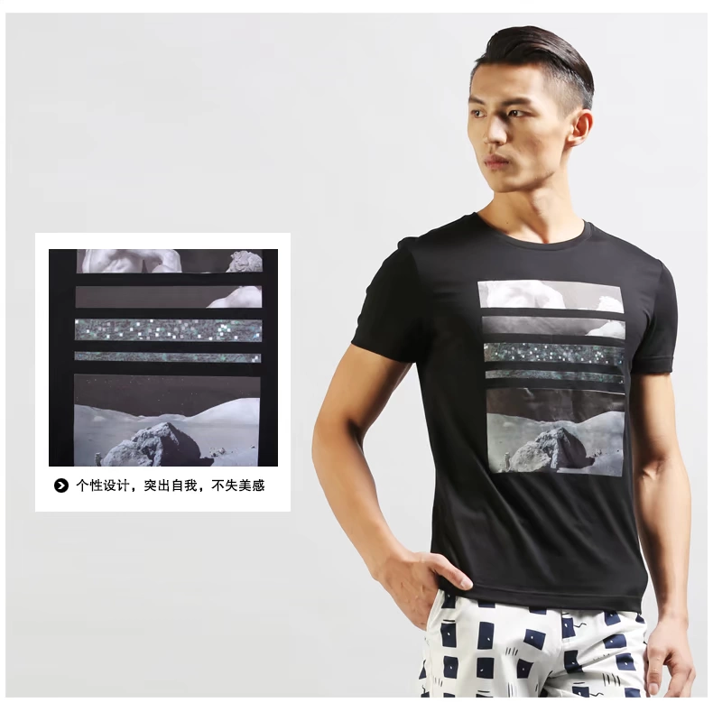 Luo Hao nam mùa hè cotton mỏng giản dị cổ tròn ngắn tay t-shirt nam thời trang cá tính in ấn thanh niên từ bi người đàn ông áo polo