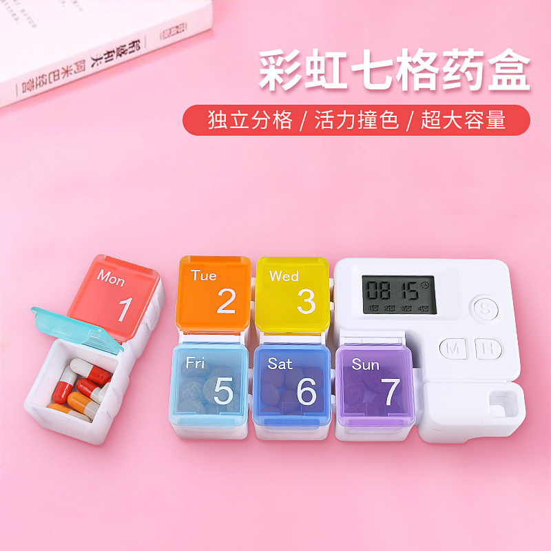 Electronic medicine box to remind the intelligent elderly to take medicine artifact timing voice alarm clock reminder sub-packed portable Japan