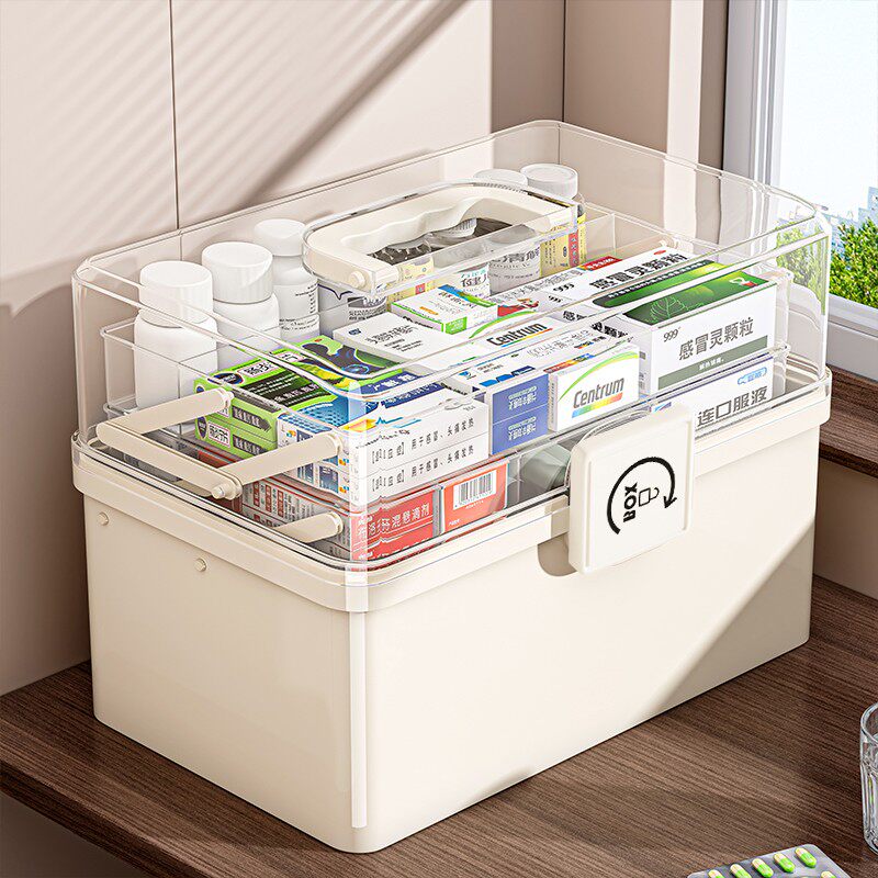 日本家用药箱家庭装药物收纳盒特大容量医药箱儿童多层药品小药盒