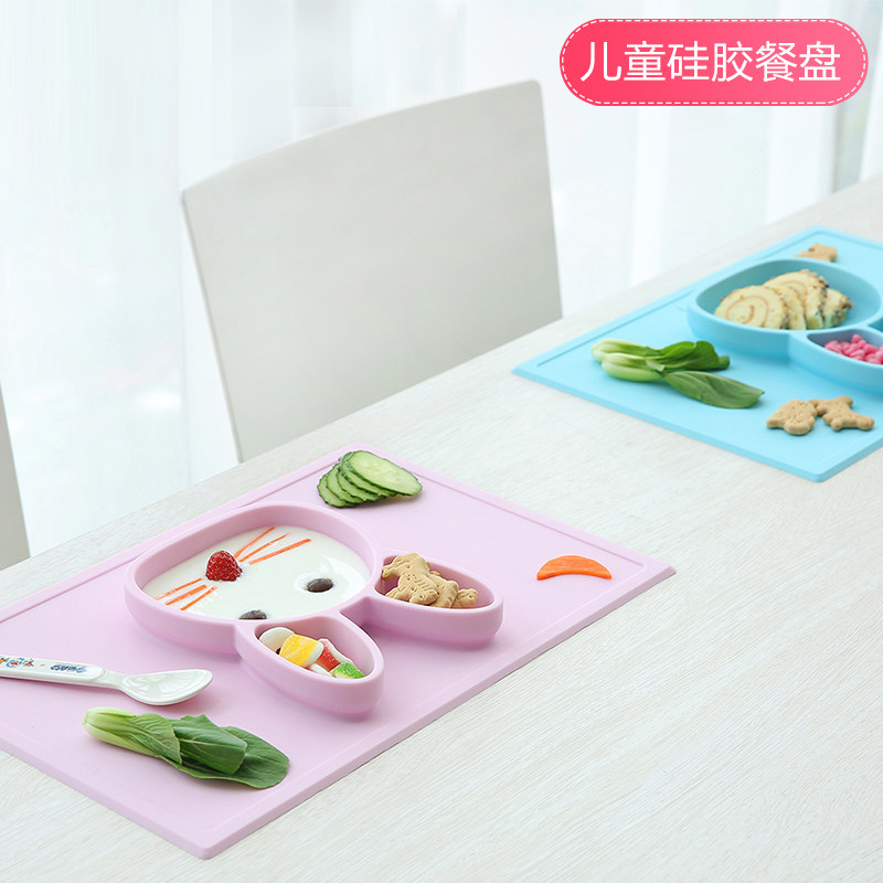 日本家用儿童餐盘分格卡通宝宝餐具硅胶防摔婴儿辅食碗吸盘饭碗