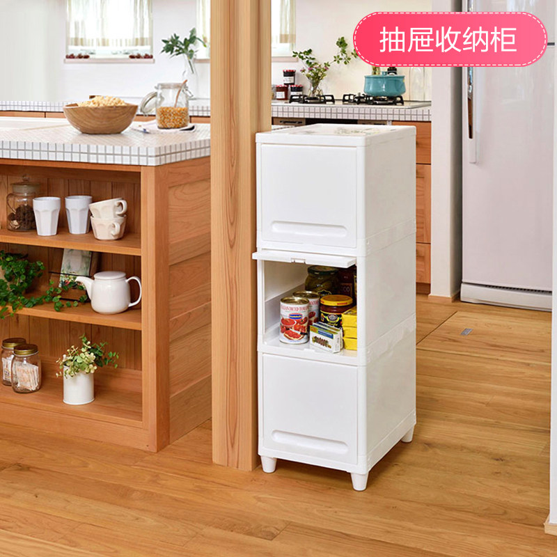 日本进口JEJ黑色三层抽屉式塑胶收纳柜 适用婴儿衣物与缝隙空间的日式纯色风格收纳盒