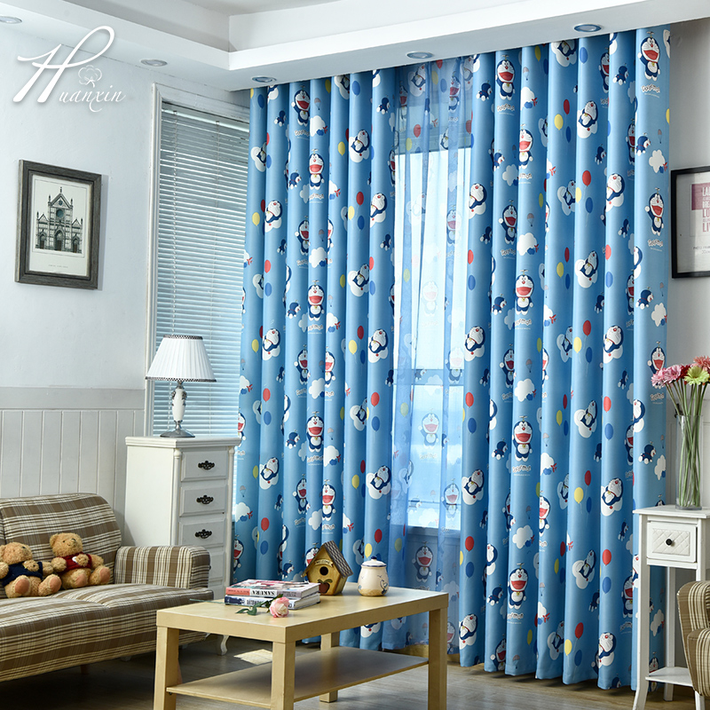 Children's House Cartoon Curtains Full Shading Cloth Boy Bedroom Blue Custom Made of Doraemon A Dream Curtains Finished Machine Cat