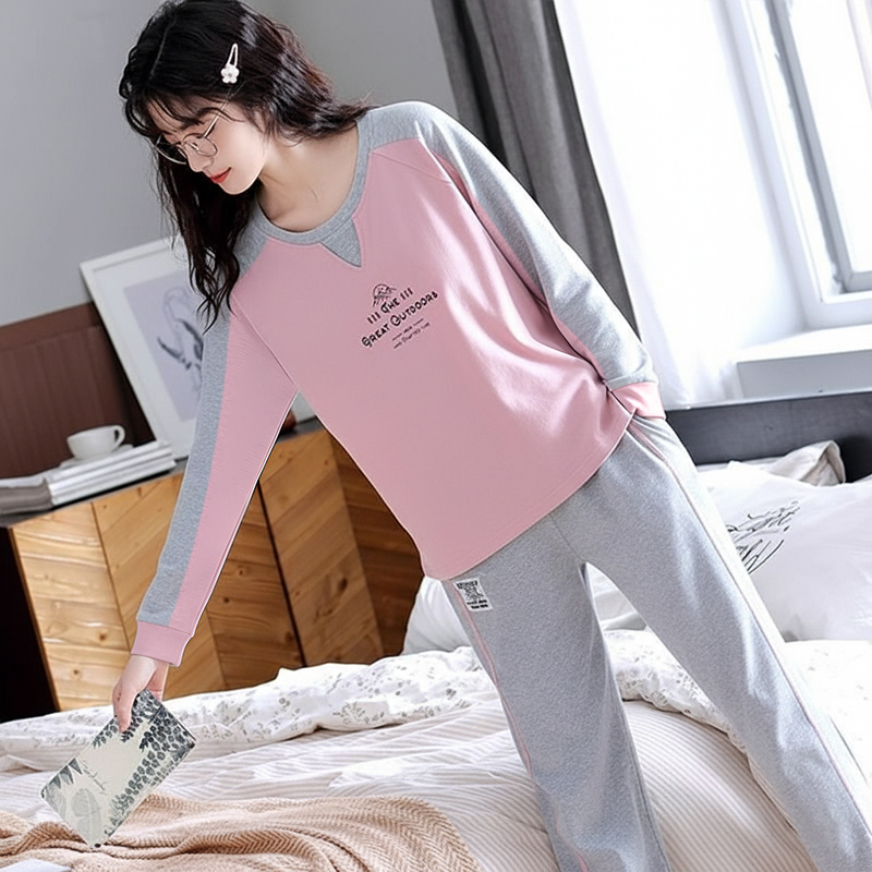 100% High-End Pure Cotton Pajamas for Women, Spring and Autumn Style, Long-Sleeved, Casual, Loose-Fitting, Sporty, Can Be Worn Outside, All-Cotton Home Wear Set
