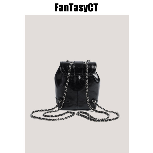 Fantasy custom niche autumn and winter small fragrance chain backpack women INS students temperament oil wax leather shoulder bag