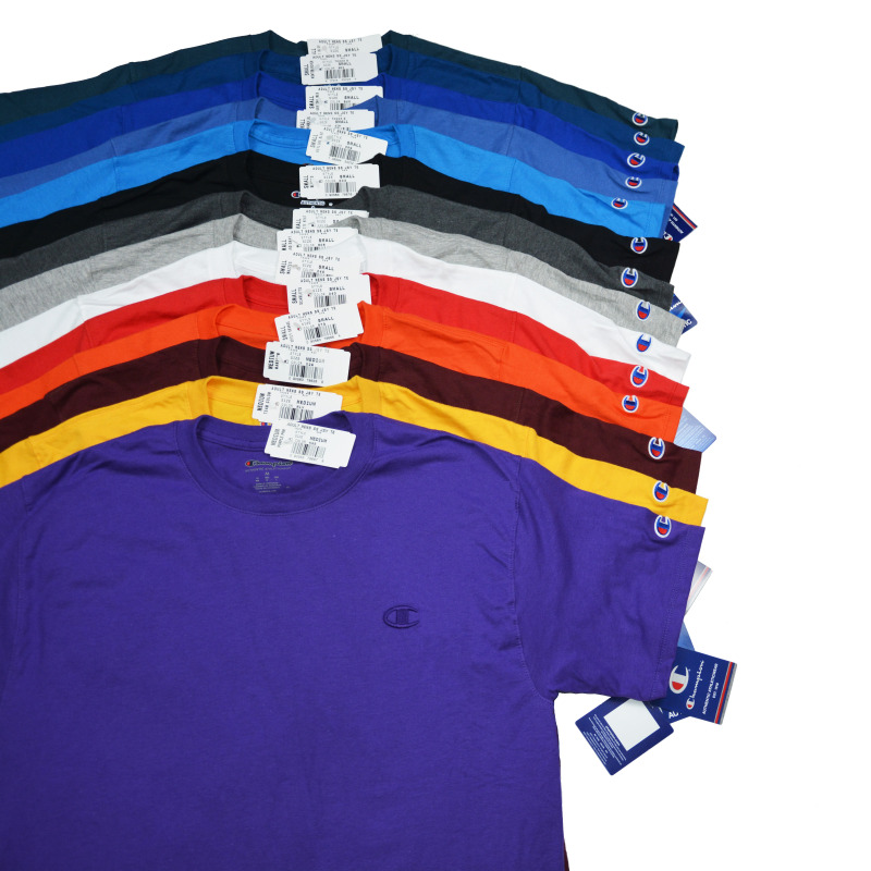 Authentic American Version Champion Short-Sleeve T-Shirt with Double Logo Embroidery, Solid Color Base Shirt for Men and Women, Trendy for Couples